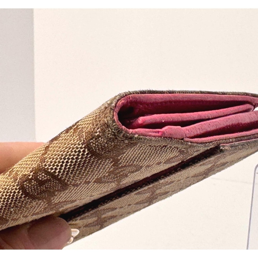 Gucci Eclipse long wallet tri fold w/ gold snap close brown canvas & pinkleather - Picture 12 of 14